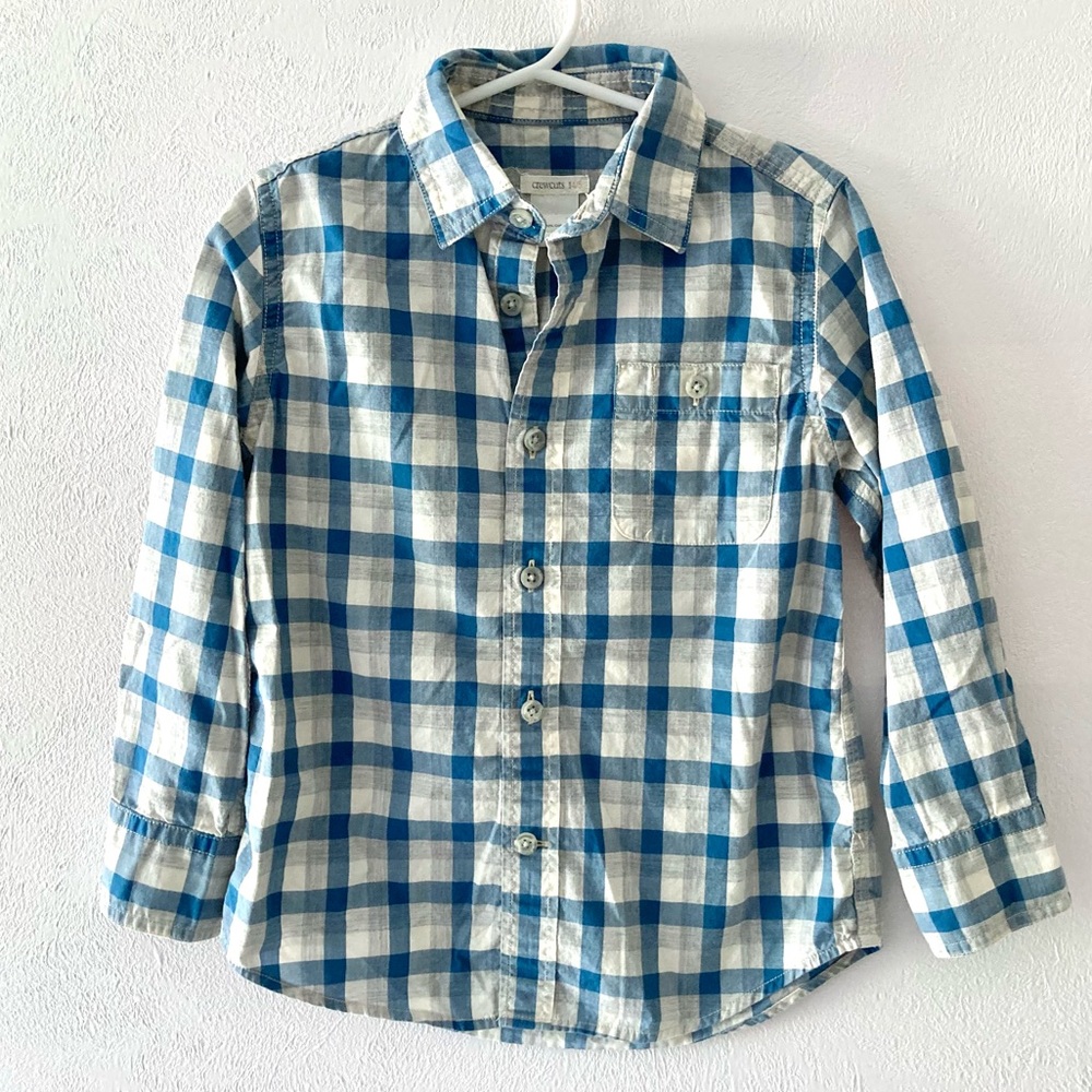 Crewcuts Blue and Cream Checkered Button Down Size 4/5